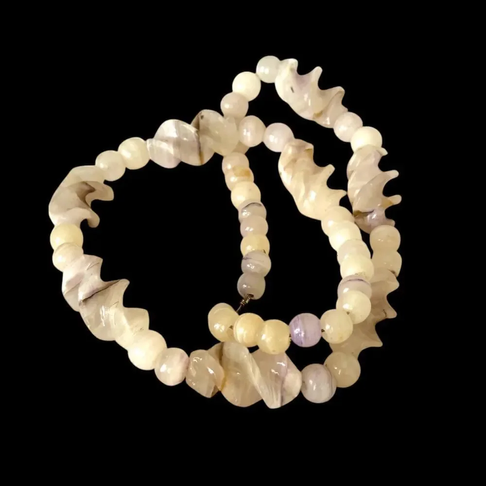 Vintage 24” Gemstone Carved & Polished Necklace Light Pink Cherry Agate Quartz